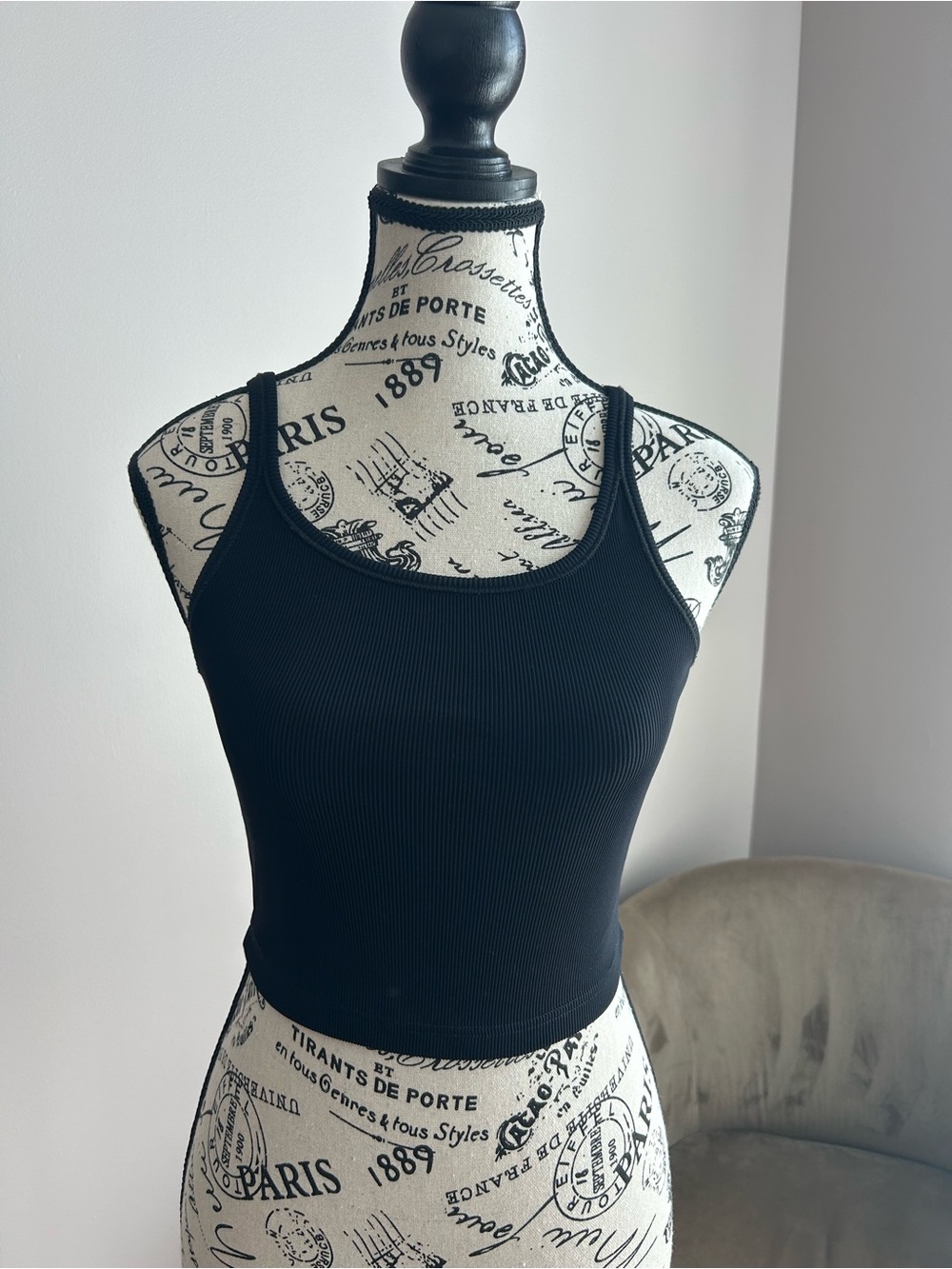 Vintage 1990s Versace Intensive Black Ribbed Crop Tank Top Size S Made in Italy